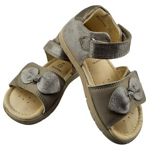 Geox‎ Respira Toddler Girls Sandals Size 22 Silver Bow Hook Loop